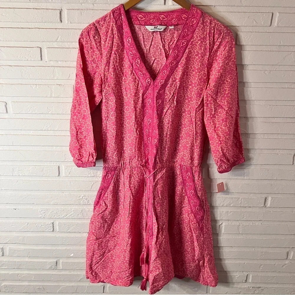 Vineyard Vines Pink Floral All Over Silk Blend Bloussan Dress, Women’s Size 00